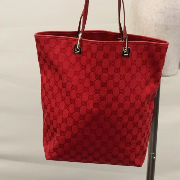 GUCCI GG Canvas Tote Bag Red gold
